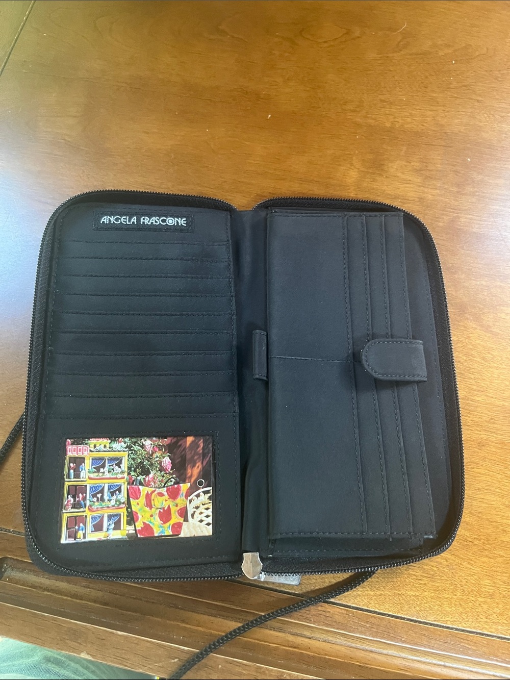 VTG Angela Frascone Resin Multicolor Abstract Crossbody Wallet Purse Black Strap - Picture 4 of 9